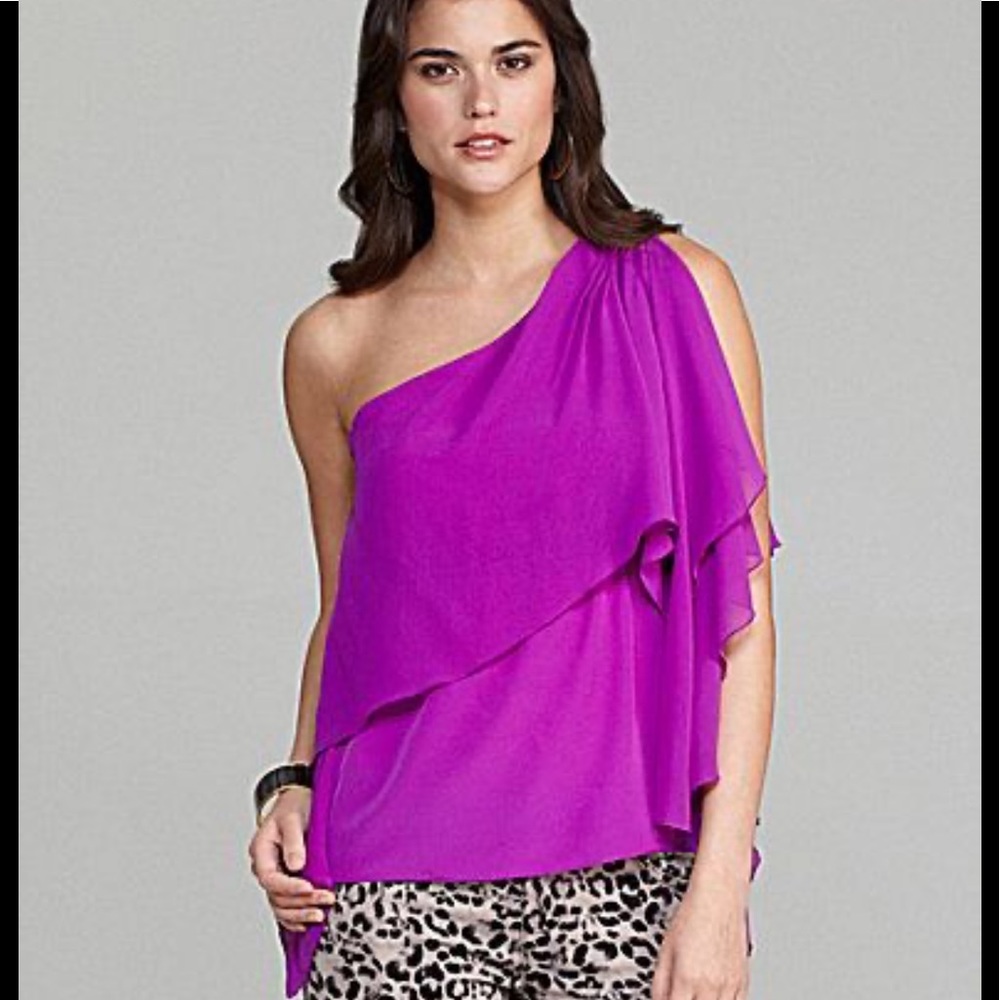 Gianni Bini One Shoulder Blouse Draped Chiffon